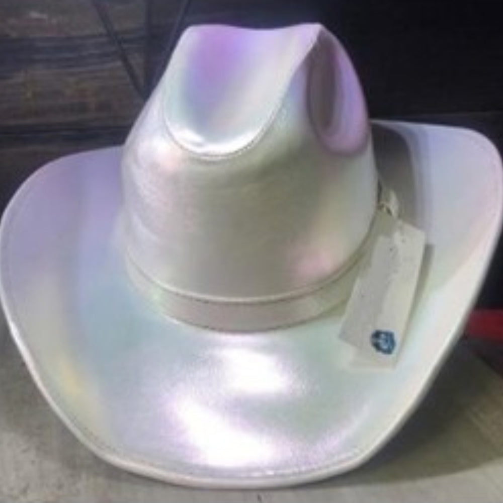 White Cowboy Hat Sparkle Iridescent Style